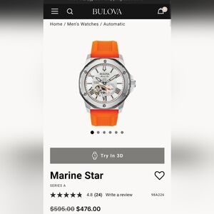 Mens Marine Star Bulova watch Orange Band